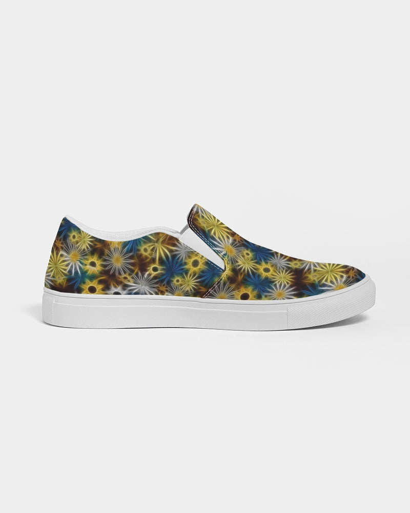 Blue and Yellow Glowing Daisies Women's Slip-On Canvas Shoe