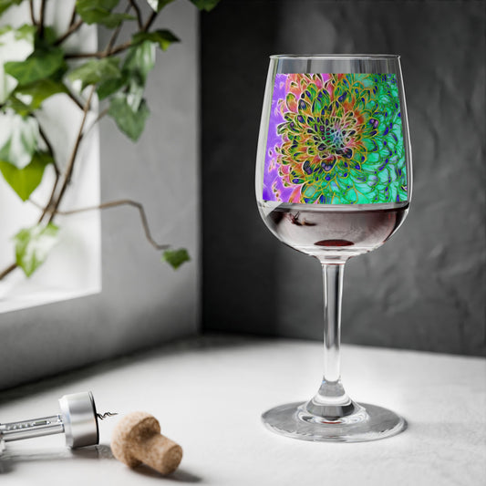 Abstract Peacock Chrysanthemum Wine Glass, 12oz