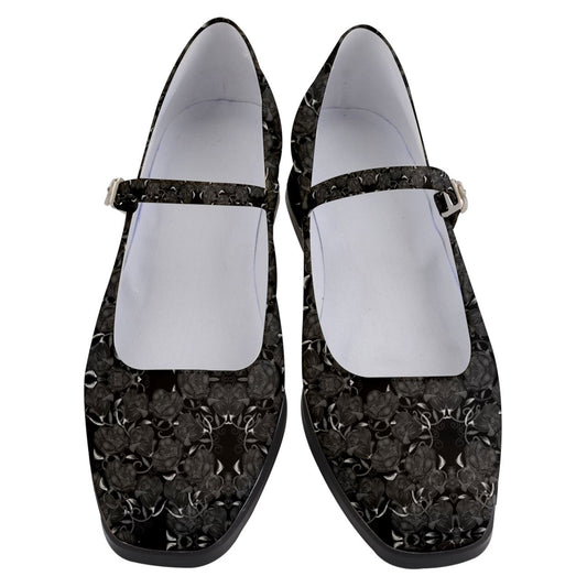 Gray Roses on Black  Women's Mary Jane Shoes