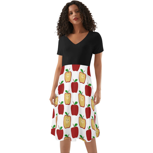 Apple Polkadots Womens Black Ruffle Summer Dress