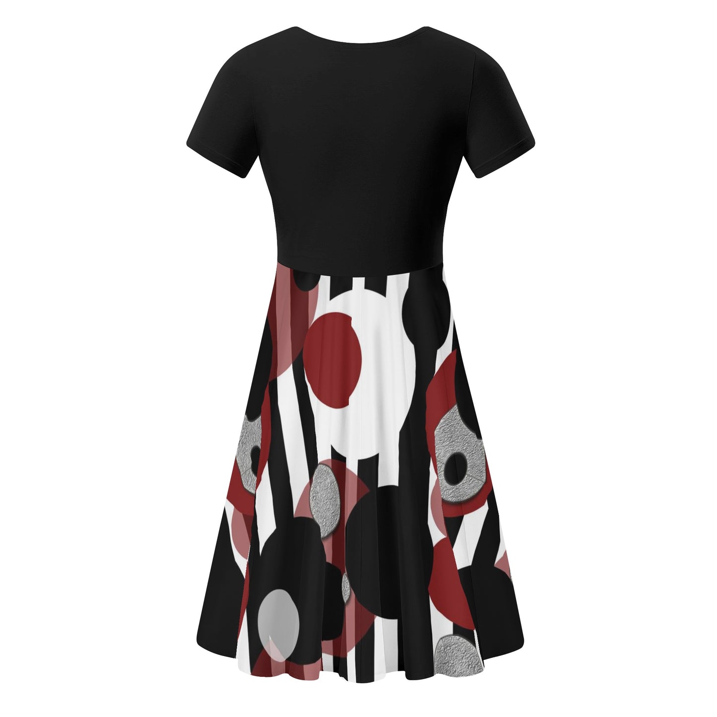 Black and White Stripes Red Dots Womens Black Ruffle Summer Dress
