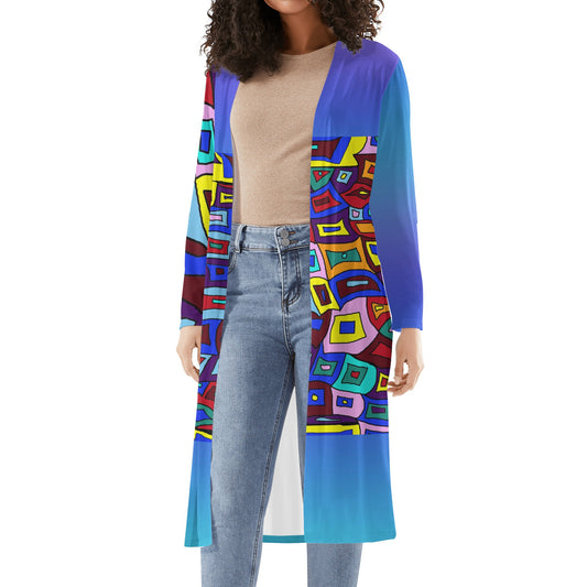 Create Your Own Blue Gradient Womens Long Sleeve Jacket Cardigan