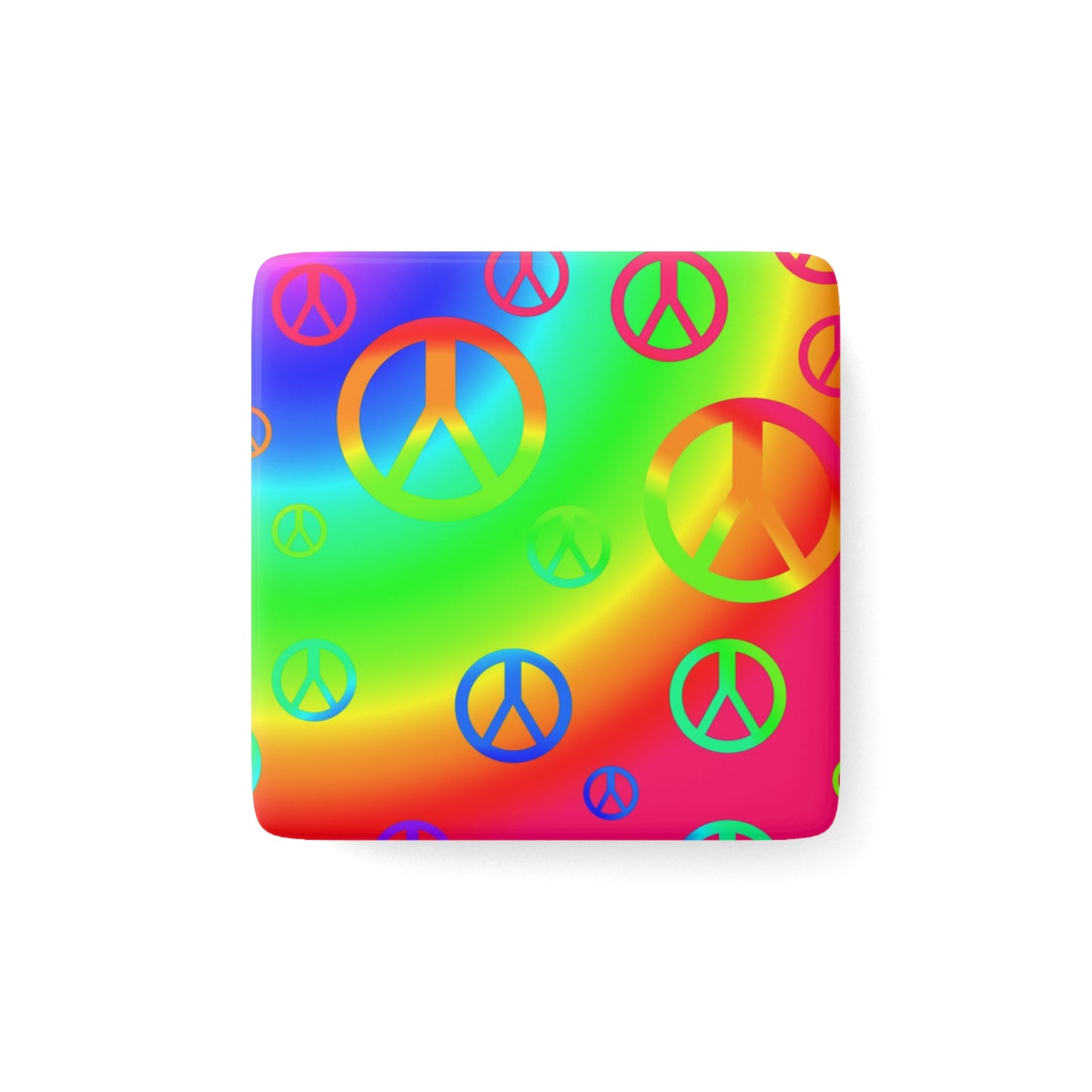 Rainbow Peace Signs Porcelain Magnet, Square