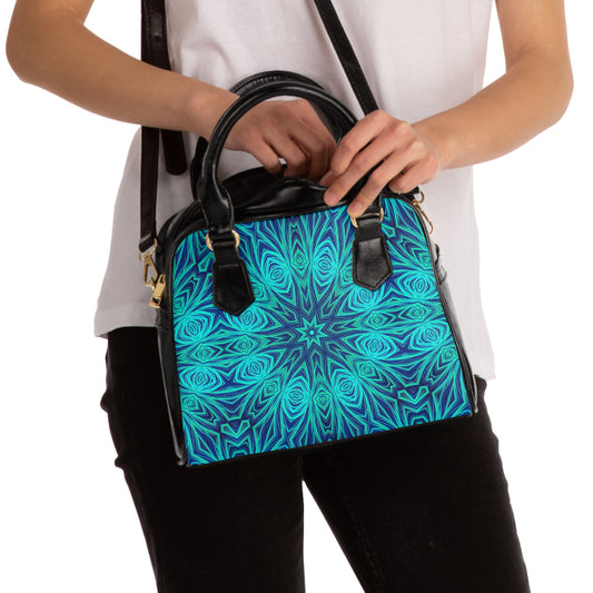 Blue Ice Kaleidoscope Shoulder Handbag