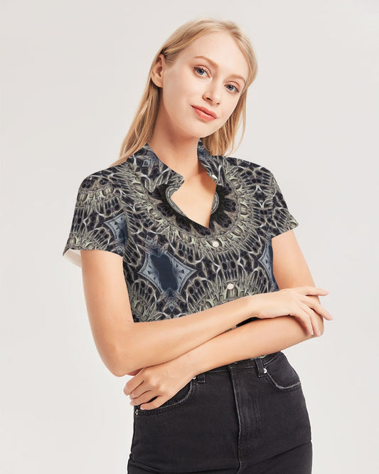 Cathedral Kaleidoscope Women's All-Over Print Short Sleeve Button Up