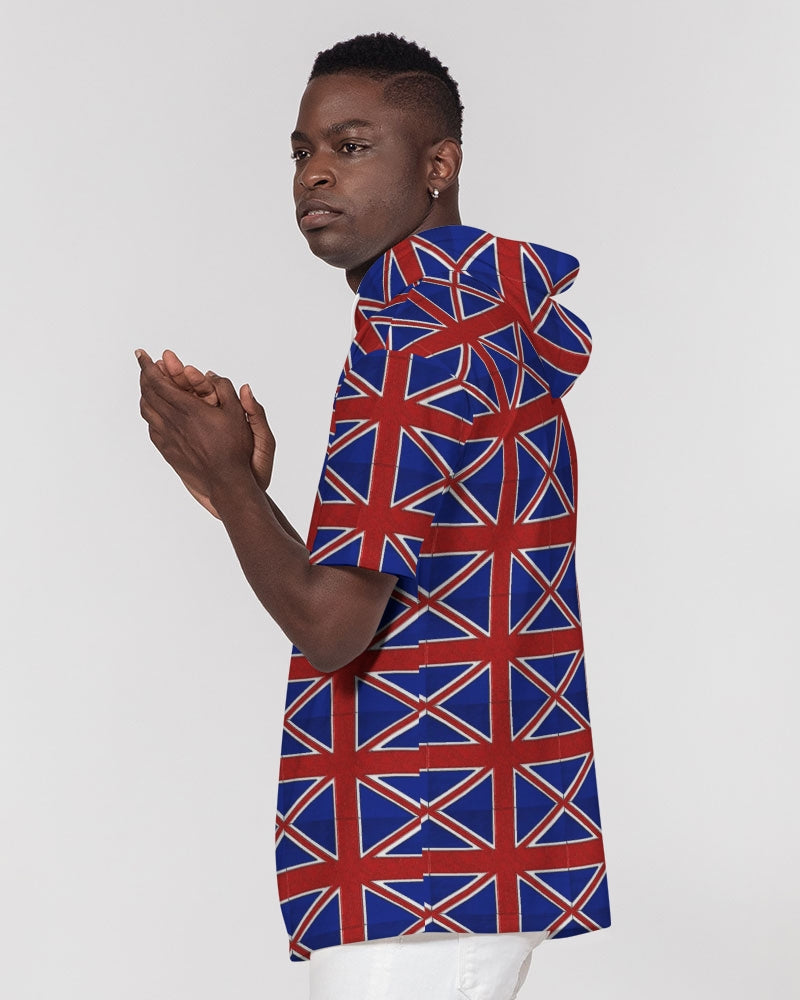 British Flag Pattern Men's All-Over Print Premium Heavyweight Short Sleeve Hoodie