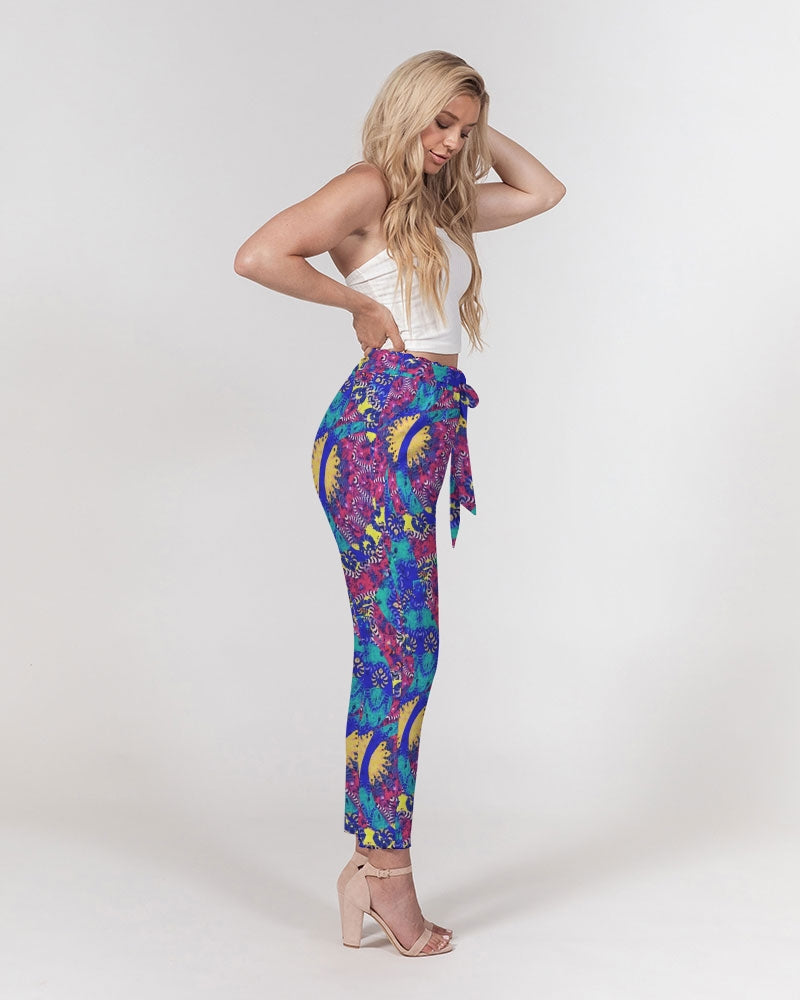 Caribbean Grafitti Women's All-Over Print Belted Tapered Pants