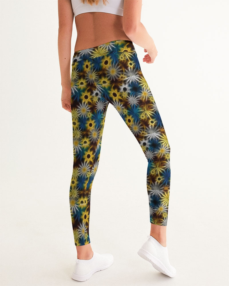 Blue and Yellow Glowing Daisies Women's All-Over Print Yoga Pants
