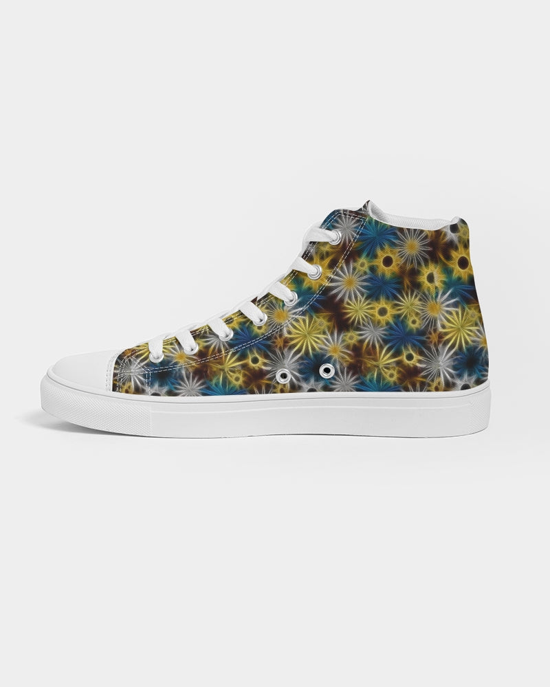 Blue and Yellow Glowing Daisies Women's Hightop Canvas Shoe