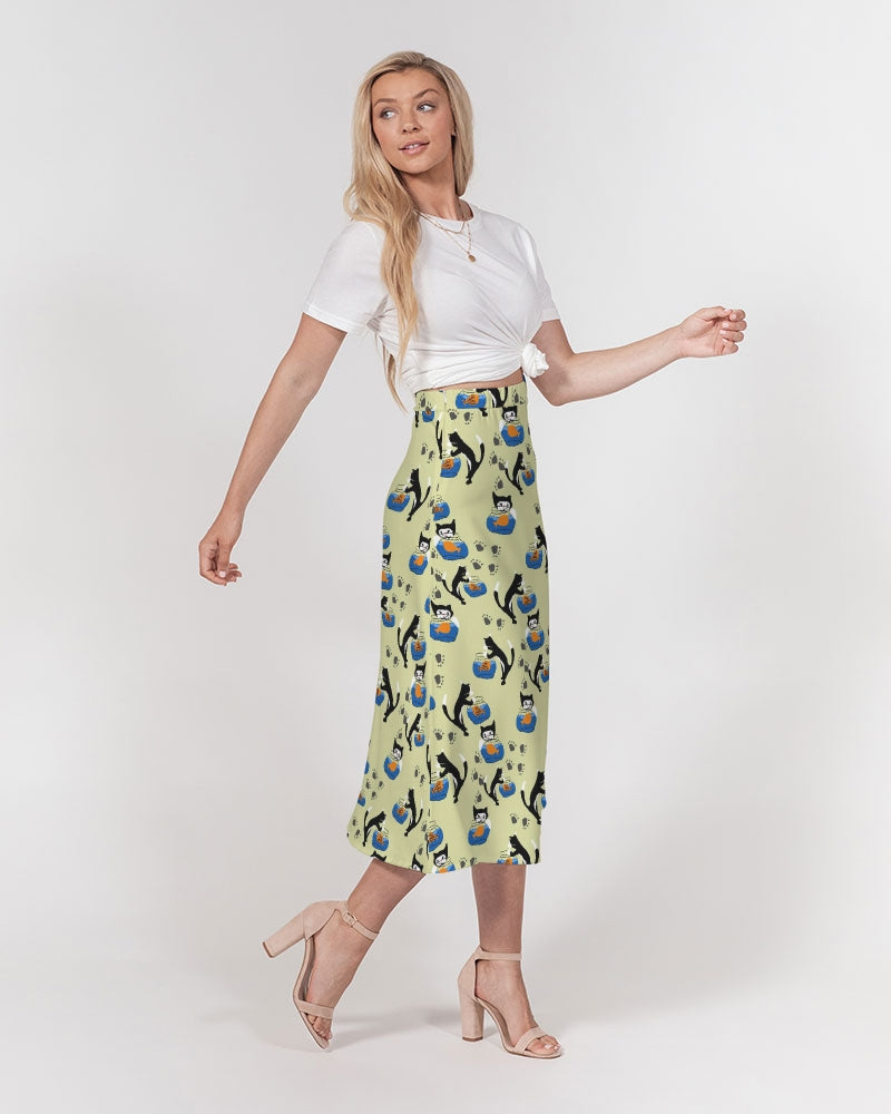 Cat and a Fishbowl Women's All-Over Print A-Line Midi Skirt
