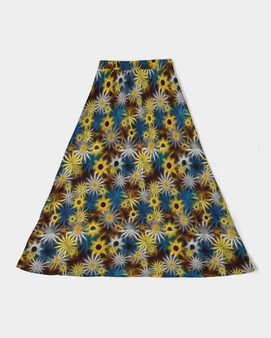 Blue and Yellow Glowing Daisies Women's All-Over Print A-Line Midi Skirt