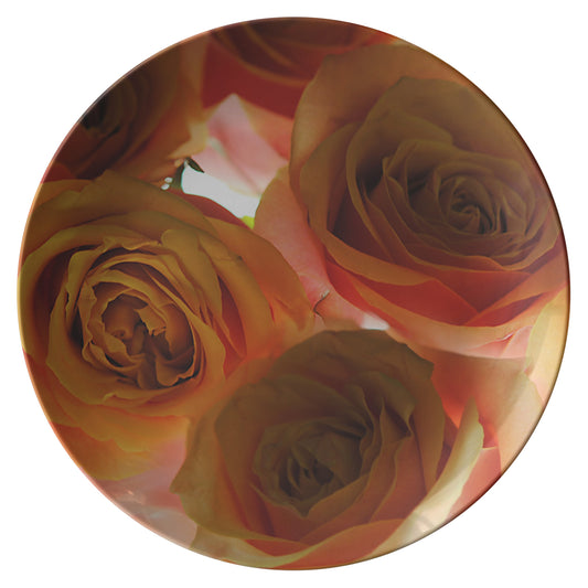 Pastel Pink and Orange Roses on White Dinner Plate