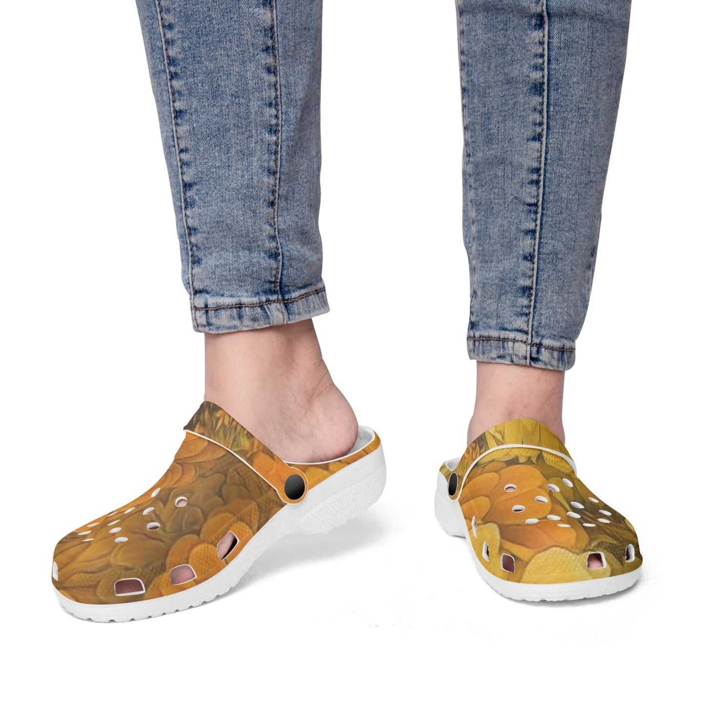 Yellow Zinnias 413. All Over Printed Clogs