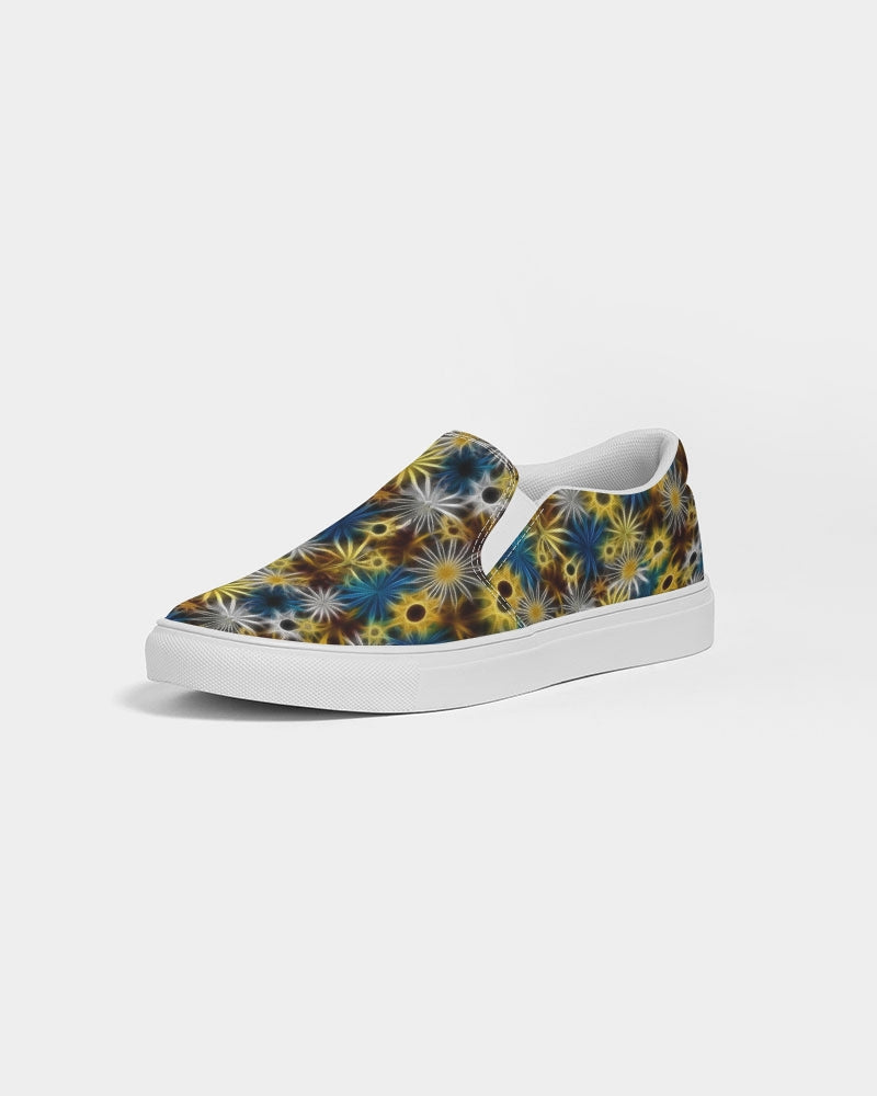 Blue and Yellow Glowing Daisies Women's Slip-On Canvas Shoe
