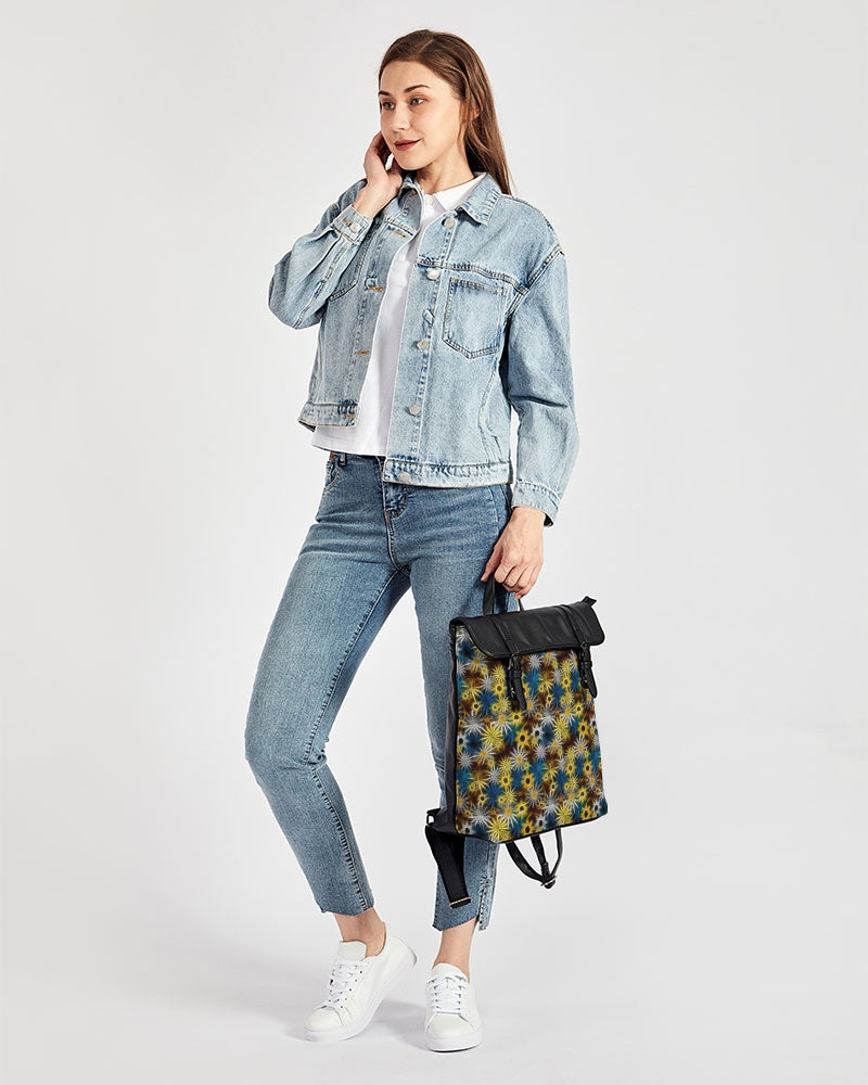 Blue and Yellow Glowing Daisies Casual Flap Backpack