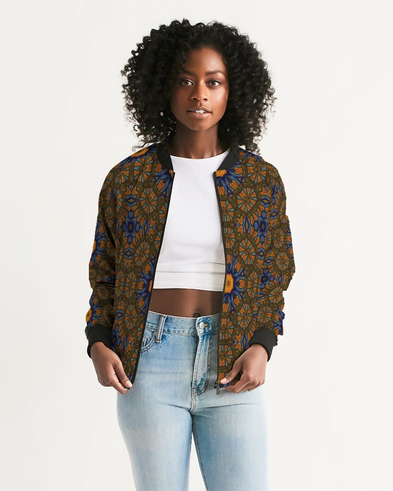 Blue and Yellow Sketch Kaleidoscope  Women's All-Over Print Bomber Jacket