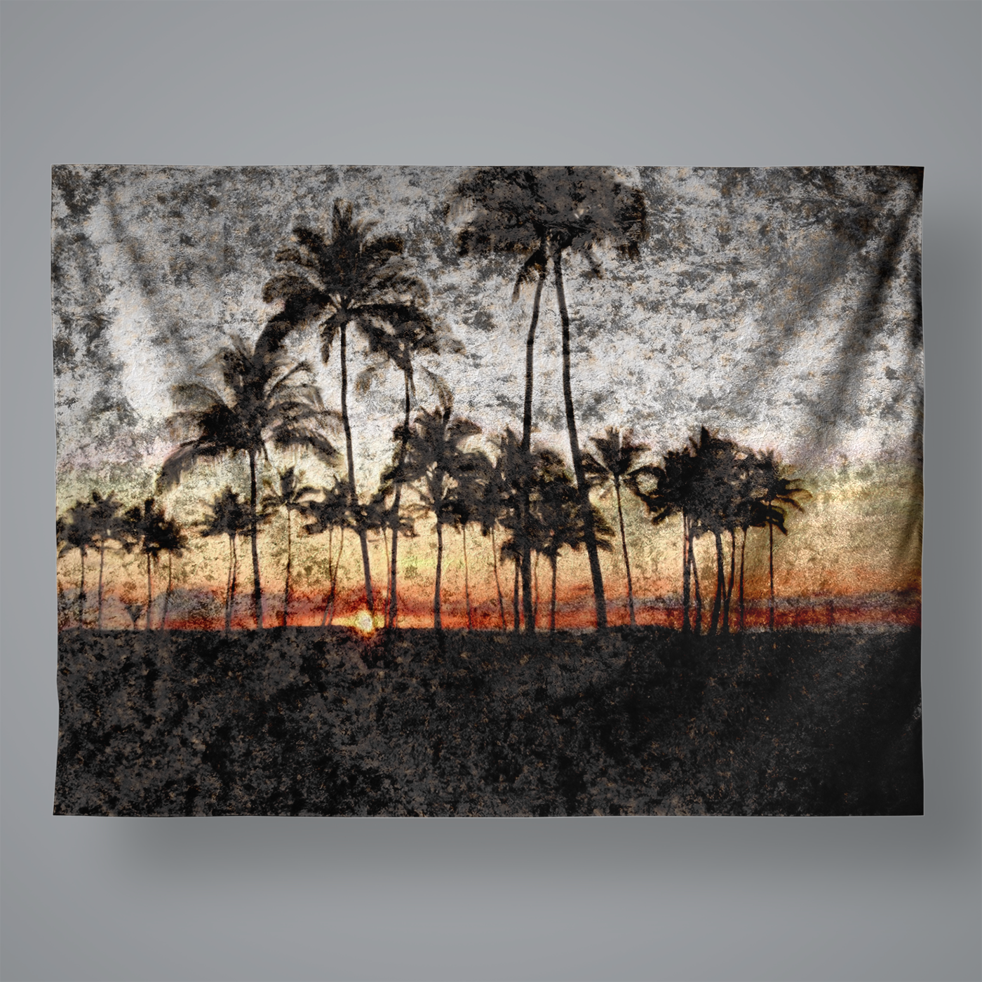 Hawaiian Sunset Rock Painting Large Velvet Wall Tapestry