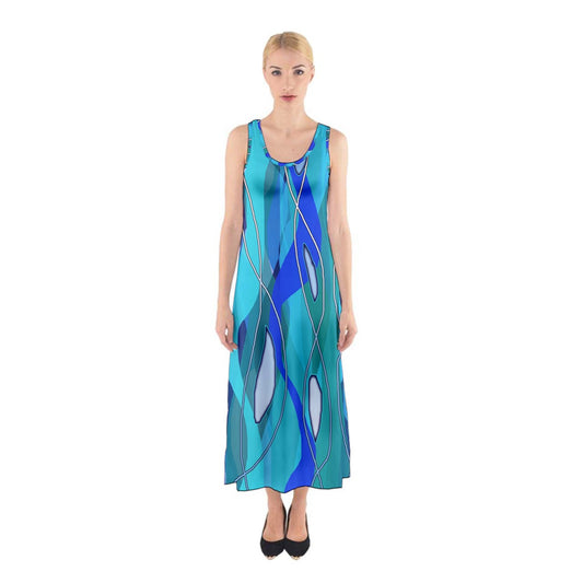 Wavy Blue Sleeveless Maxi Dress