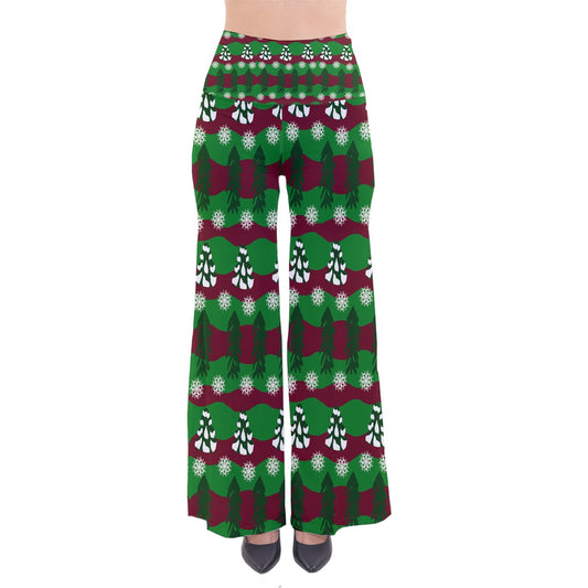 snowy evergreen pattern So Vintage Palazzo Pants