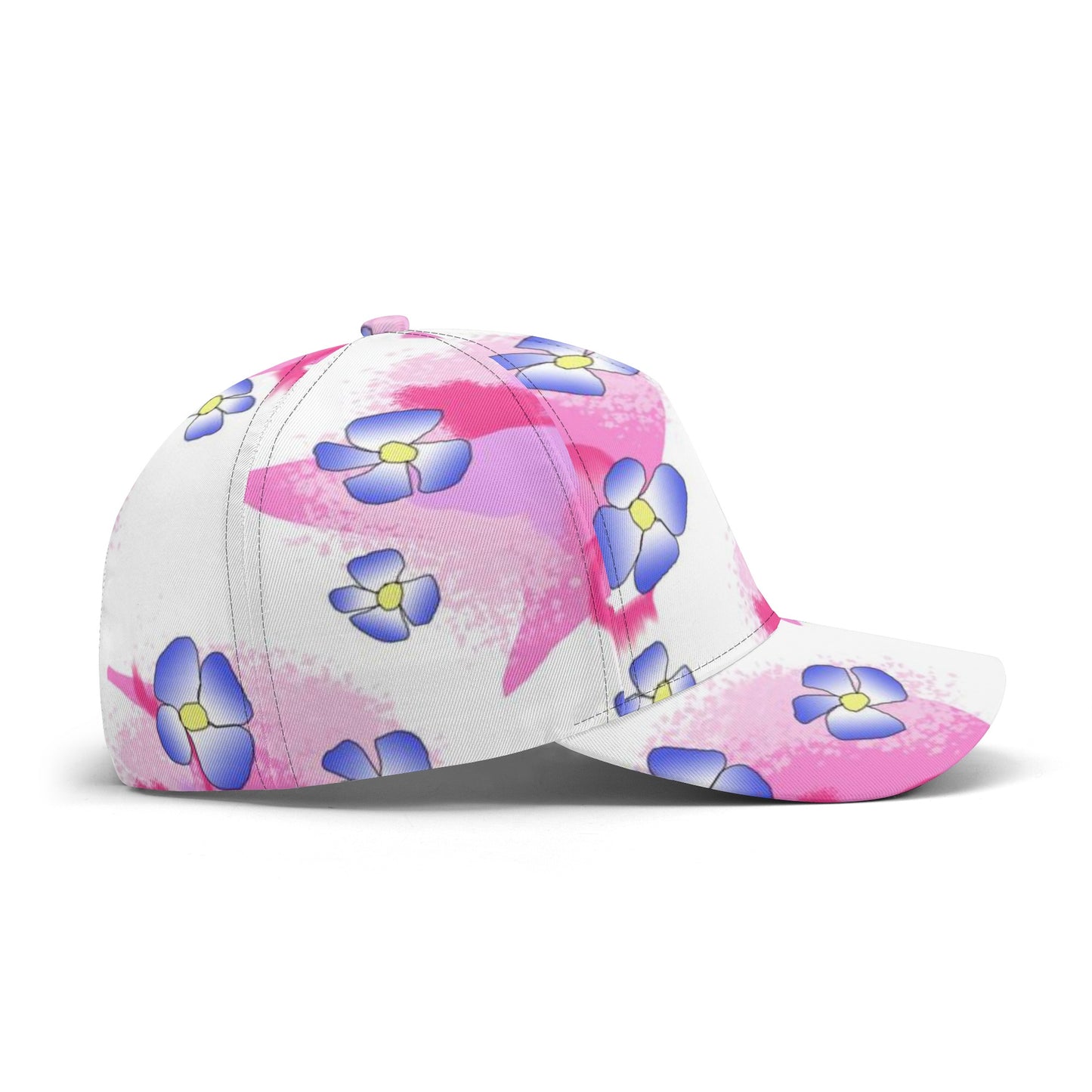 Blue Flowers On Pink All Over Printing Baseball Caps