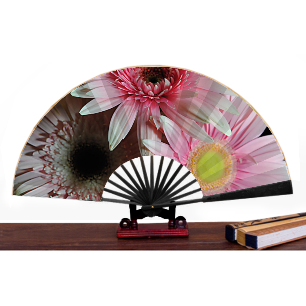 Pastel Pink Daisies Double-side Custom Spun Silk Fan Retro Hand-held Folding Fan