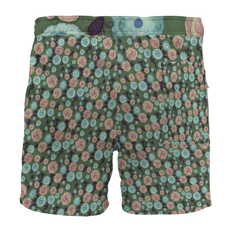 Earthy Peach and Turquoise Floral Pattern Board Shorts