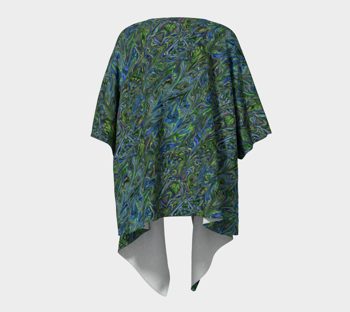Blue Green Liquid Swirl Draped Kimono