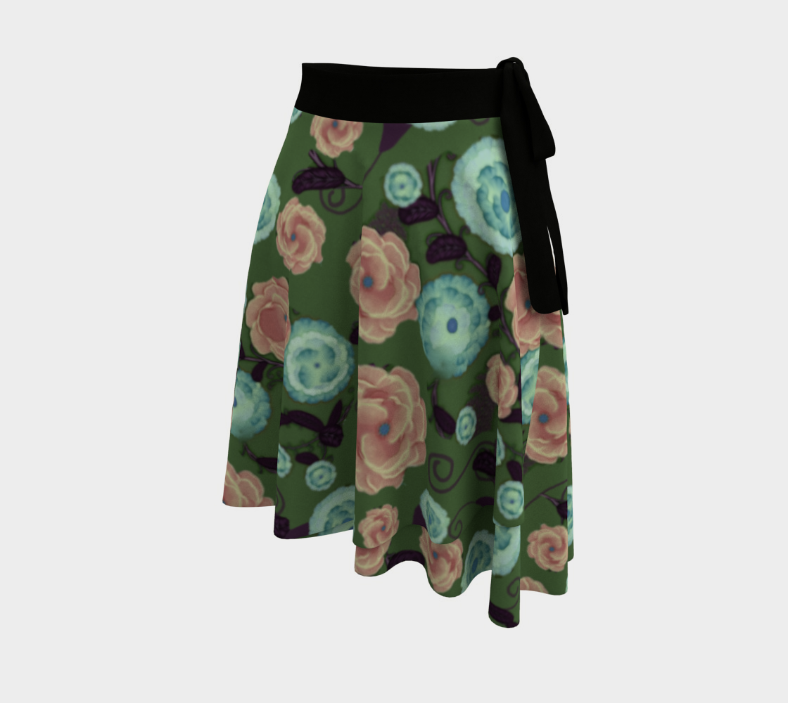 Earthy Peach and Turquoise Flower Pattern Wrap Skirt