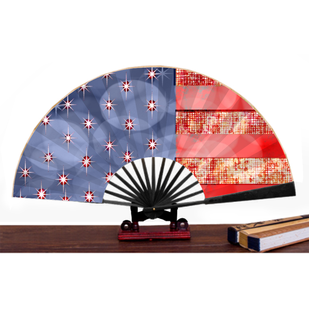 American Flag Bokeh Lights Double-side Custom Spun Silk Fan Retro Hand-held Folding Fan