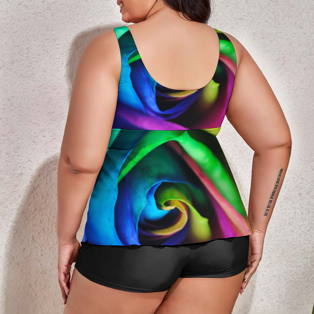 Rainbow Rose 17 Custom Women's Plus Size Two Piece Swimsuit Stylish Swimwear