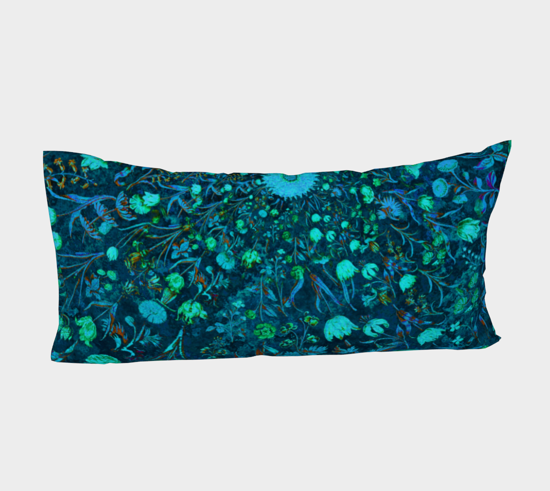Blue Green Medieval Flowers Bed Pillow Sleeve