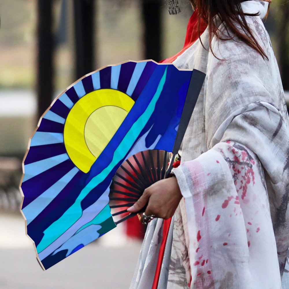 Sunset Lake Double-side Custom Spun Silk Fan Retro Hand-held Folding Fan