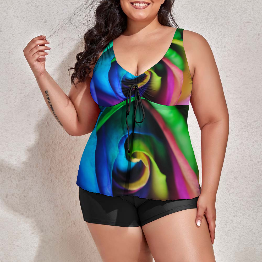 Rainbow Rose 17 Custom Women's Plus Size Two Piece Swimsuit Stylish Swimwear
