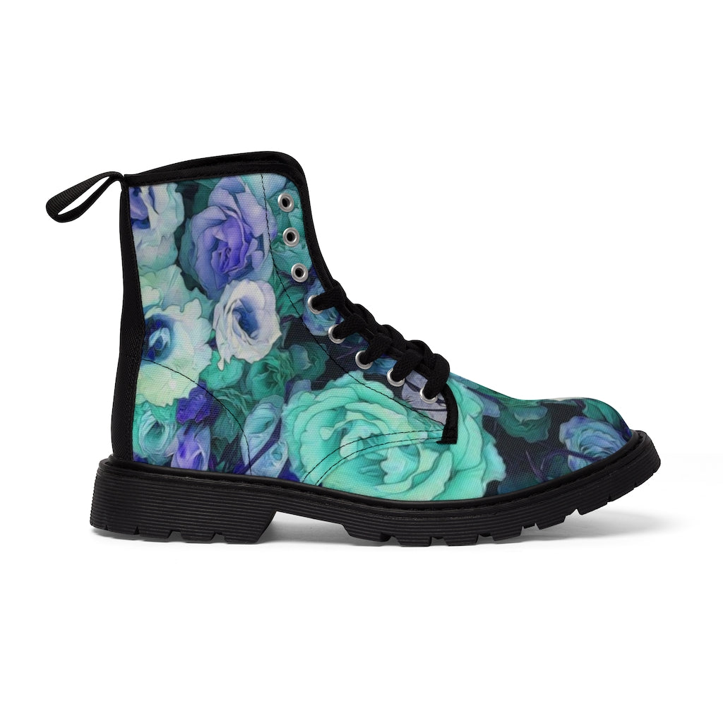 Aqua Flower Kaleidoscope Women's Canvas Boots