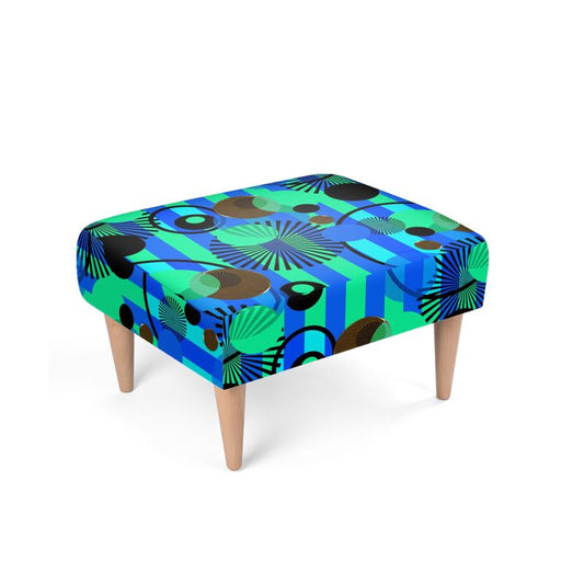 Blue Green Stripes and Dots Footstool
