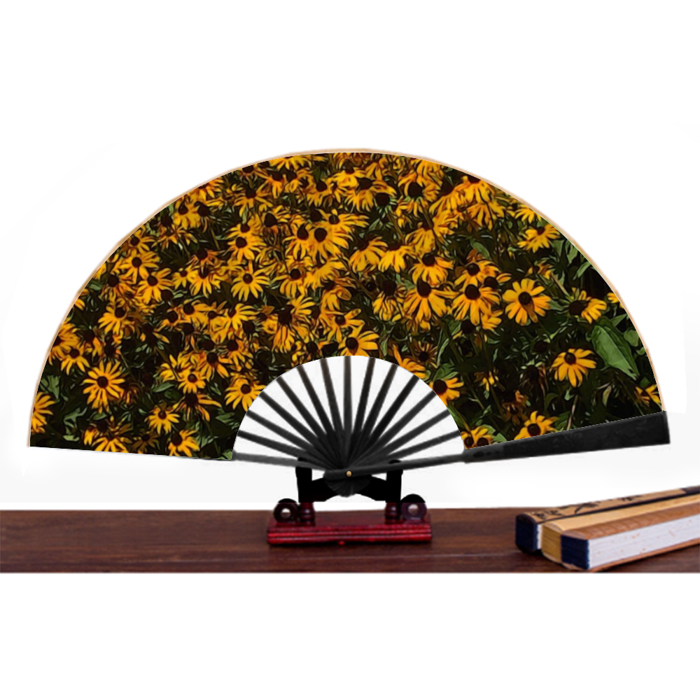Yellow Cone Flowers Double-side Custom Spun Silk Fan Retro Hand-held Folding Fan