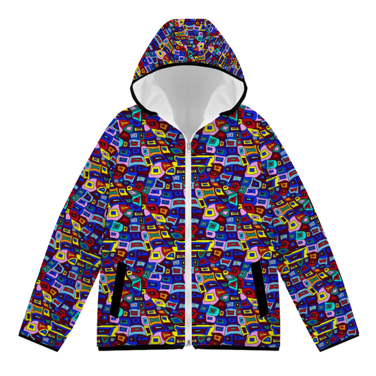 Wavy Square Pattern Custom Adult Windproof Hoodie Jackets Full-Zip Bubble Coats