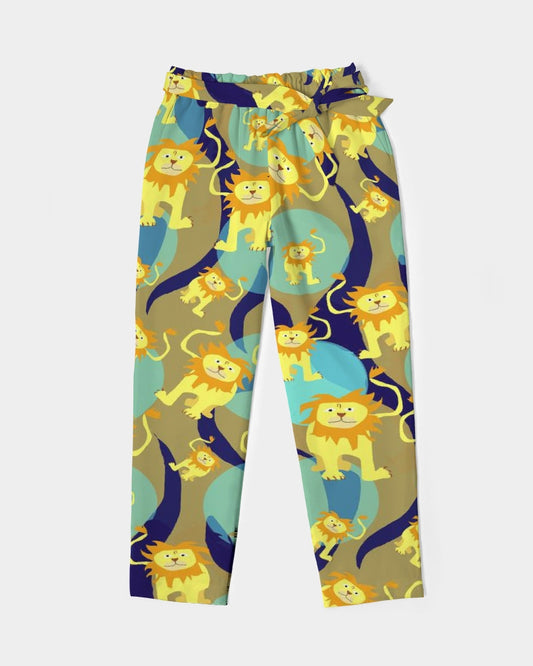 Lion Pattern Women's Belted Tapered Pants