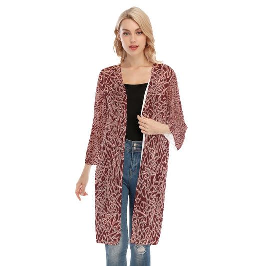 Candy Cane Pattern All-Over Print Women's V-neck Mesh Cardigan