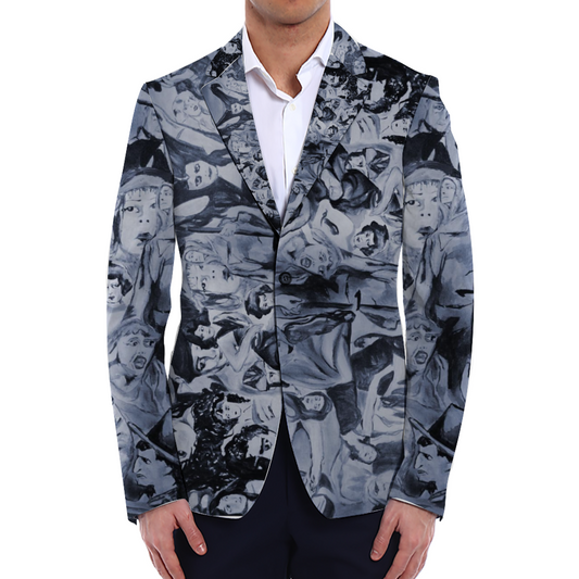 Silents All Over Print Men Casual Suit Blazer Coat Fashion Light Coat
