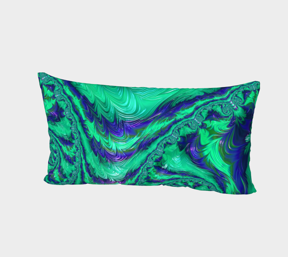Blue Green Liquid Stripes Fractal Bed Pillow Sham