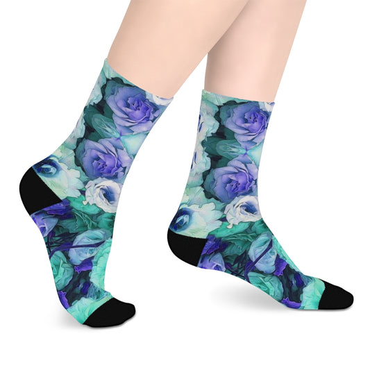 Aqua Flower Kaleidoscope Mid-length Socks