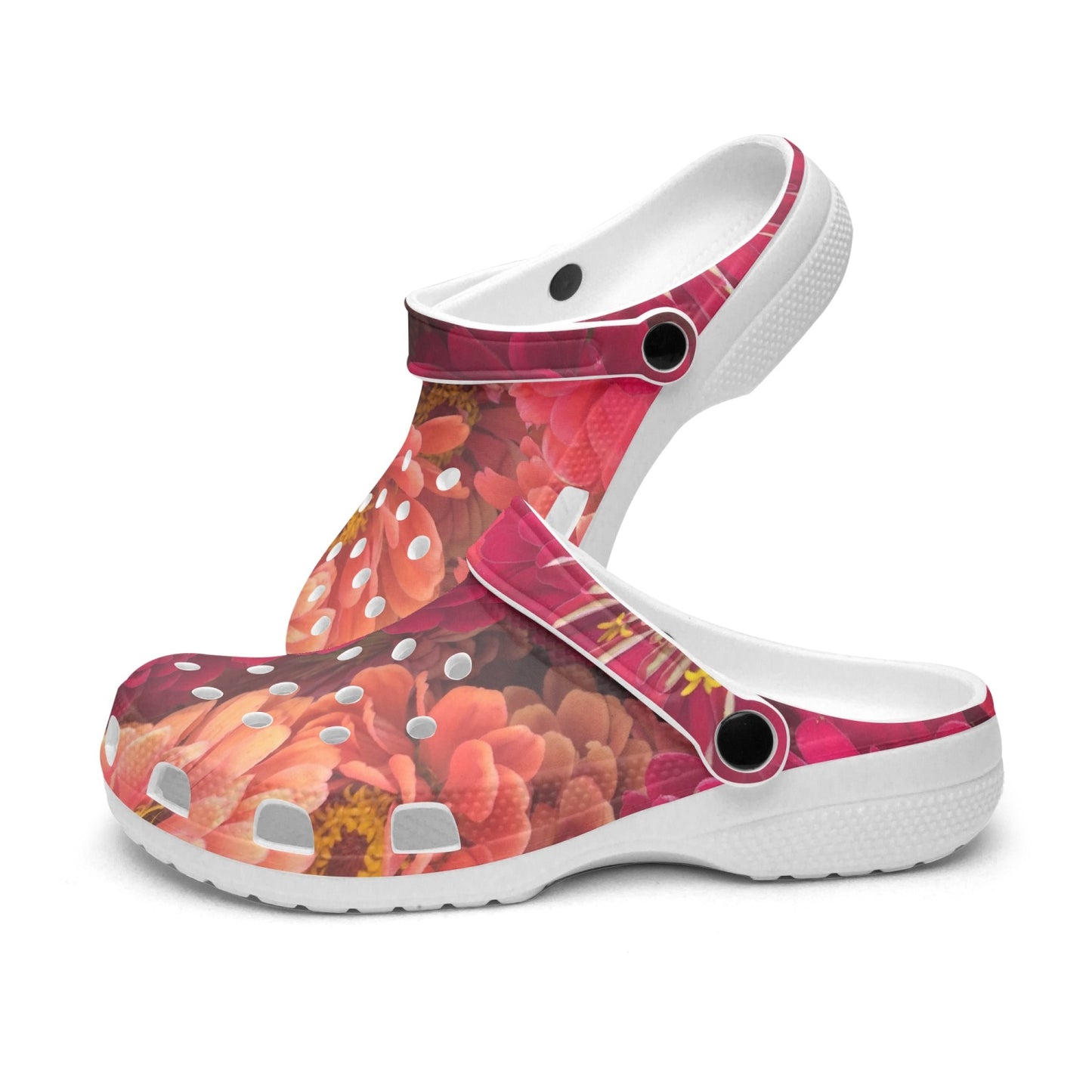 Peach and Pink Zinnias 413. All Over Printed Clogs