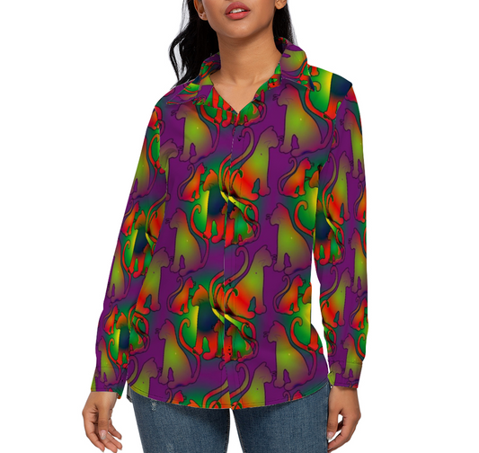 Abstract Rainbow Cats Custom All Over Print Women's Long Sleeves Shirt