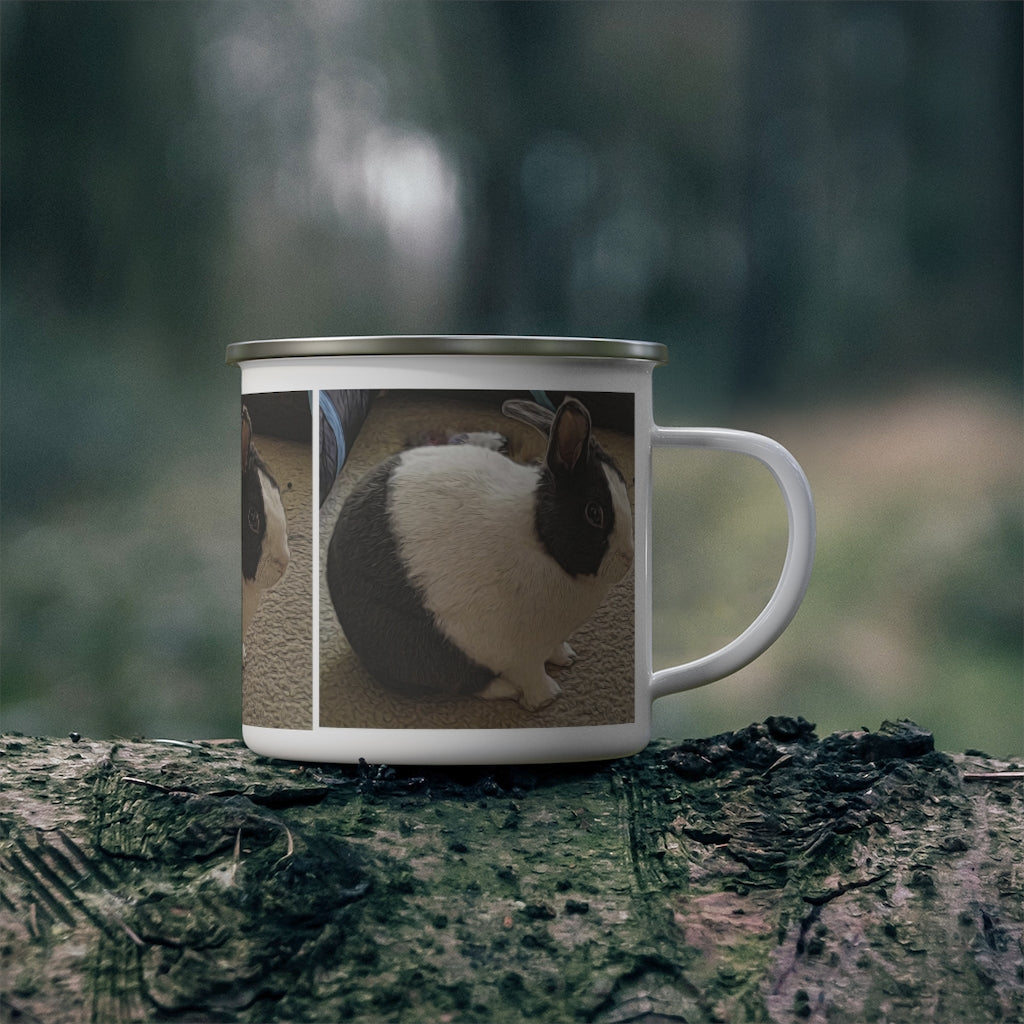Black and White Bunny Enamel Camping Mug