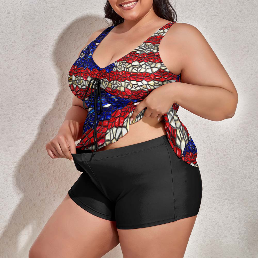 American Flag Mosaic Custom Women's Plus Size Two Piece Swimsuit Stylish Swimwear