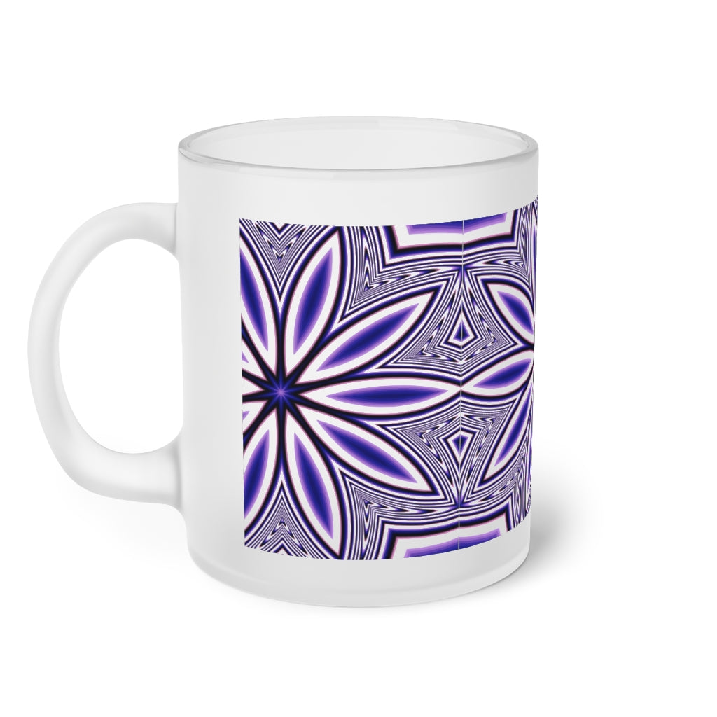 Blue Fractal Flower Kaleidoscope Frosted Glass Mug