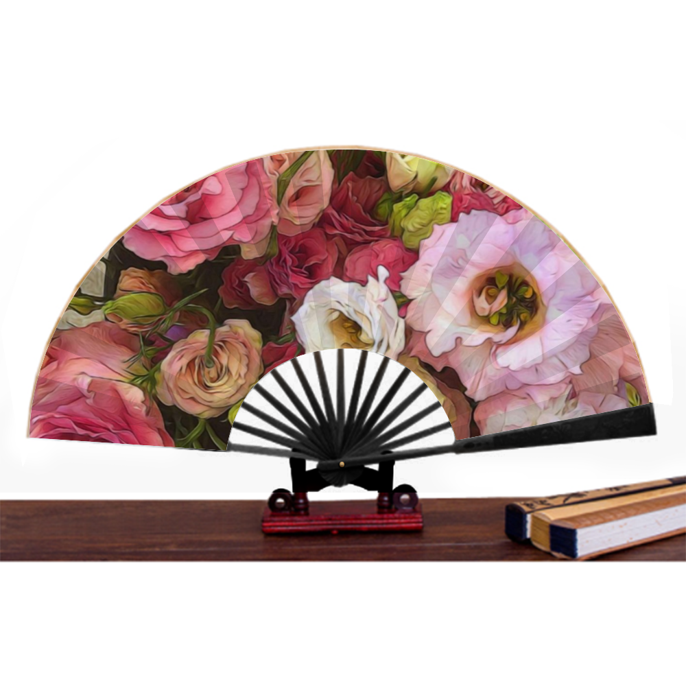 Pink Lisianthus Flowers Double-side Custom Spun Silk Fan Retro Hand-held Folding Fan