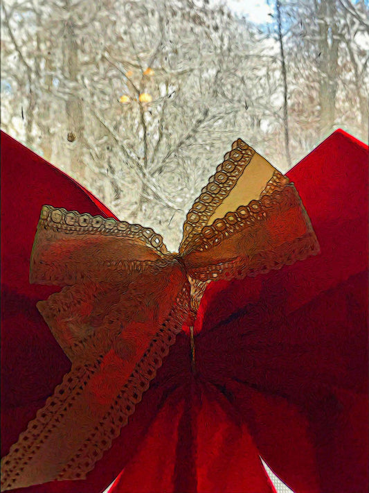 Christmas Bow on The Window Digital Image Download