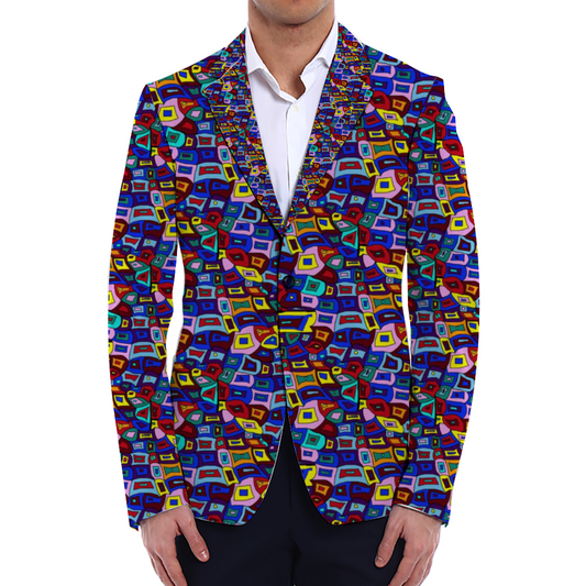 Wavy Square Pattern All Over Print Men Casual Suit Blazer Coat Fashion Light Coat